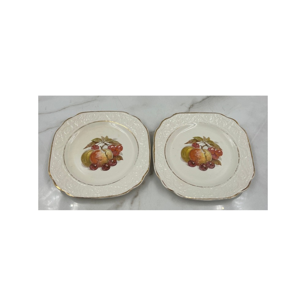 VTG Crown Devon Staffordshire England Fruit Motif Salad Plates Set of 2 7in